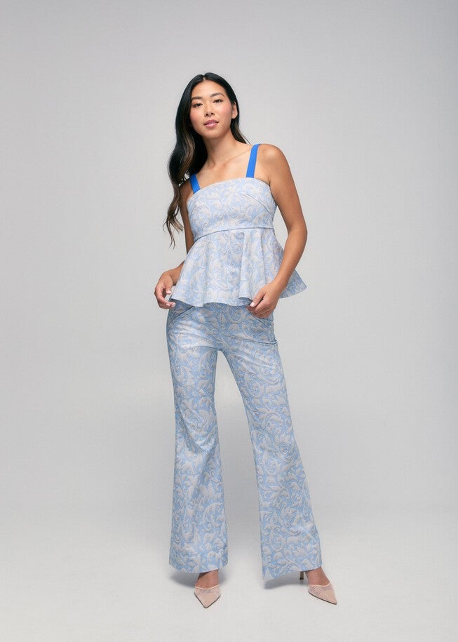 Twill Printed Peplum Top, Blue / Light Blue, alternate image number 2