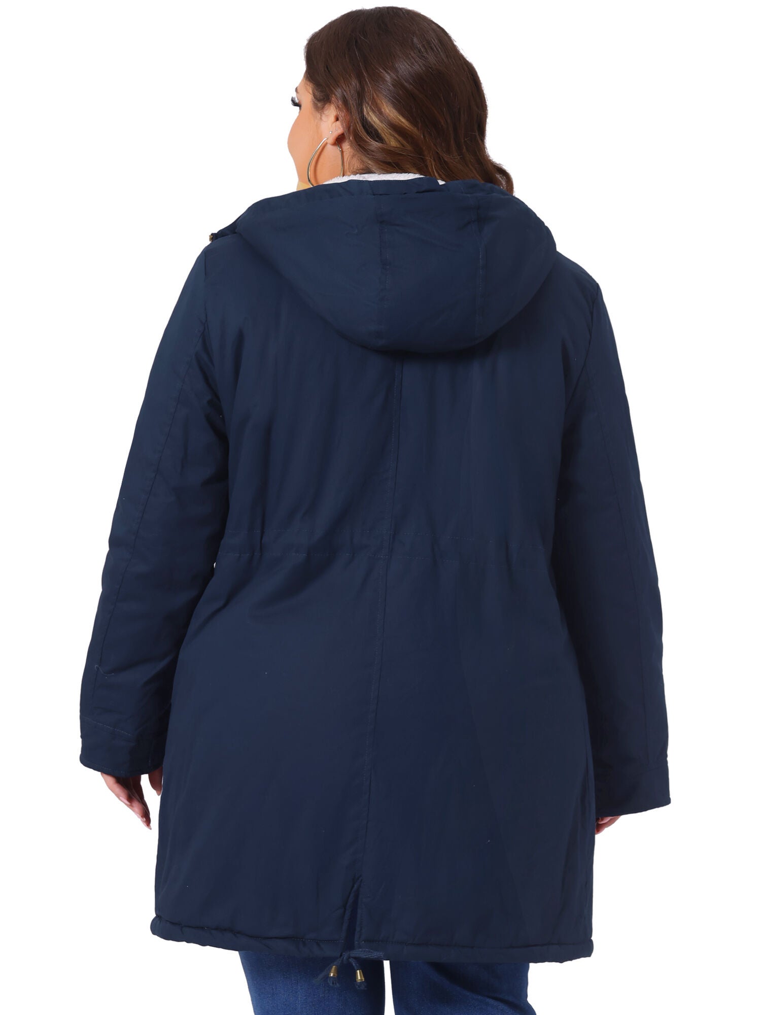 HOODED PARKAS JACKET FAUX FUR LINED LONG ANORAK COAT, Navy Blue / Navy, alternate image number 3