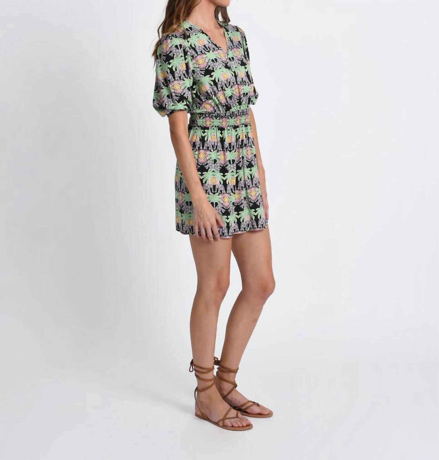LADIES MINI PRINTED BEACH DRESS IN BLACK ROXANNE, Black Roxanne / Black, alternate image number 1