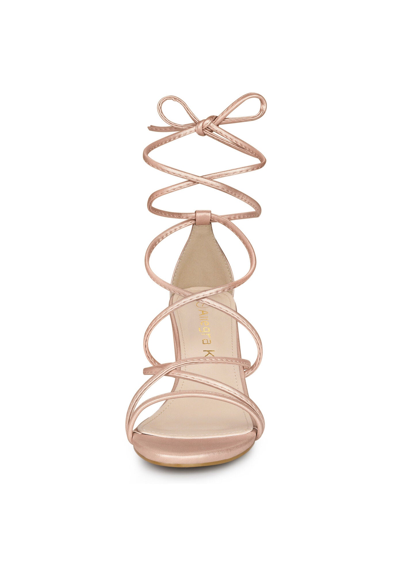 Strappy Lace Up Chunky Heeled Heels Sandals, Rose Gold / Gold, alternate image number 1