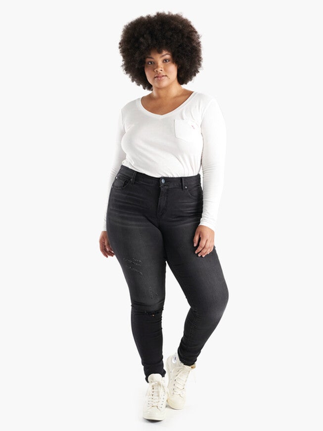 V Neck Long Sleeve T-shirt, WHITE / Ivory, hi-res image number 0