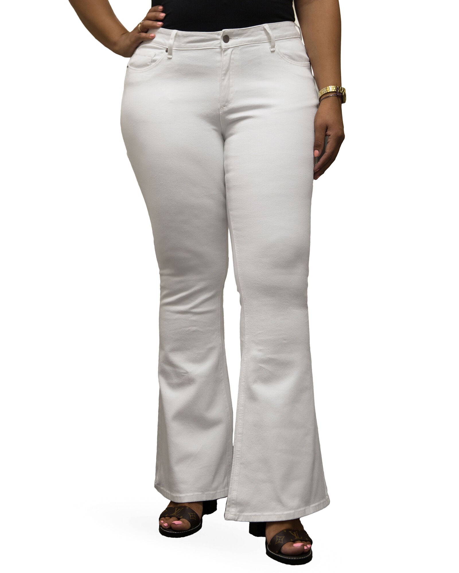 Plus Size Kylie Jeans In Unforgiven Wash W Distressing & 24 inches Flare, White / White, alternate image number 1