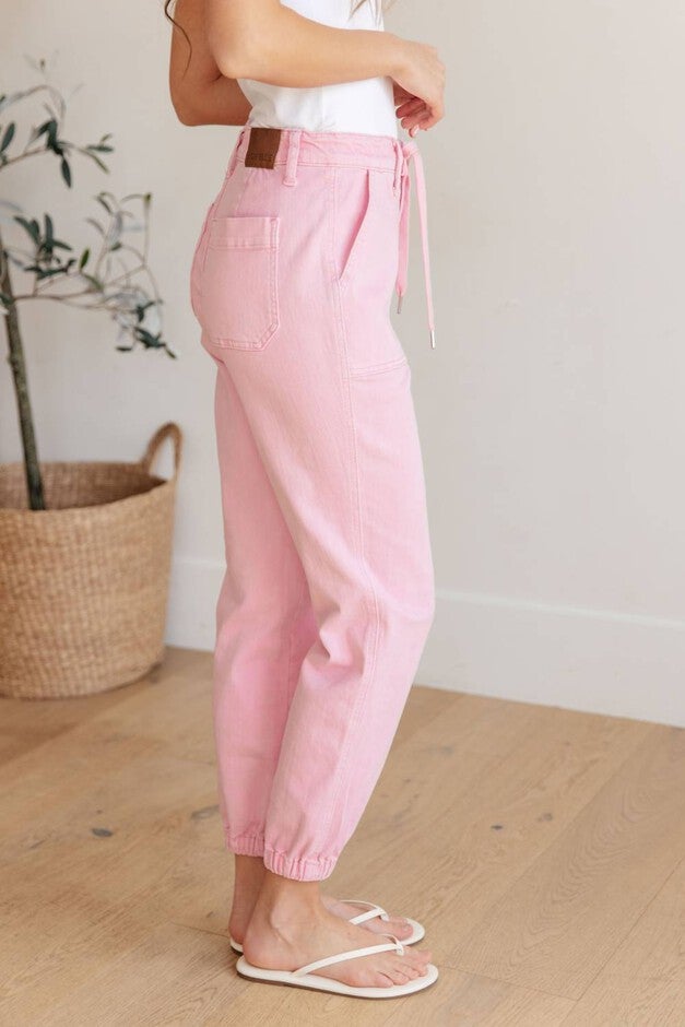 High Rise Garment Dyed Denim Jogger, Pink / Pink, alternate image number 1