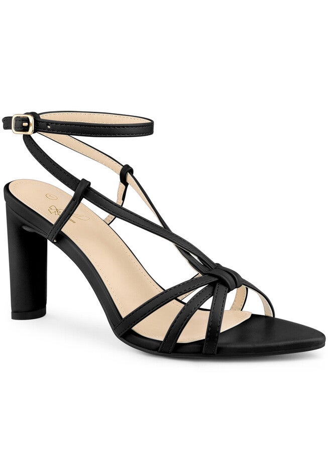 Cross Heeled Sandal Slingback Open Toe Strappy Sandals, Black / Black, hi-res image number null