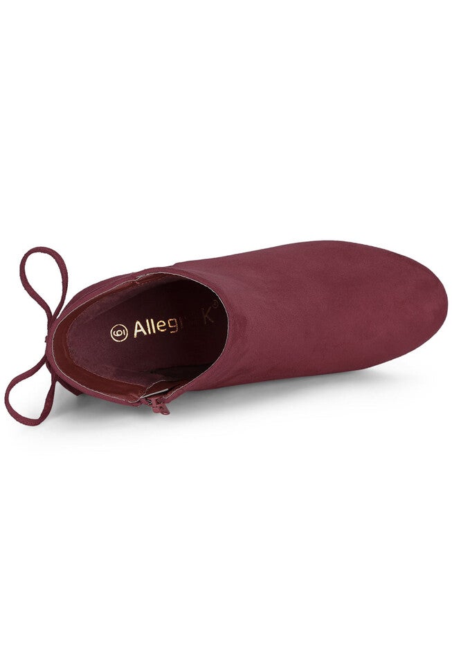 ROUND TOE BLOCK HEEL ZIPPER ANKLE BOOTS, Burgundy / Burgundy, alternate image number null