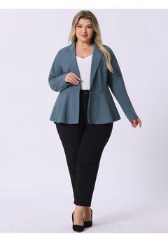 RUFFLE V NECK BUTTON NOTCH PANEL PEPLUM BLAZER