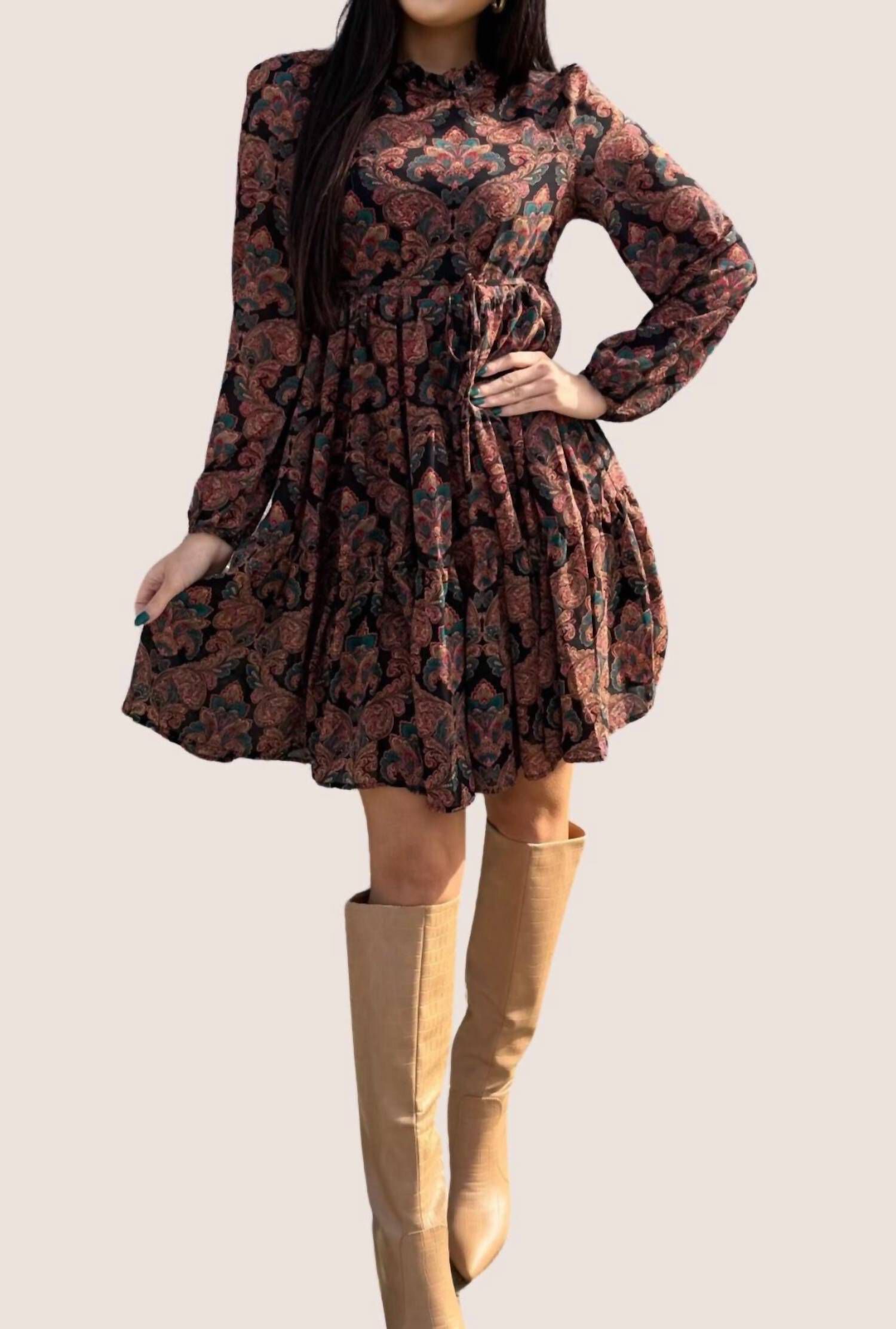 PAISLEY PRINT MINI SKATER DRESS IN BLACK ANNA, Black Anna / Black, hi-res image number 0