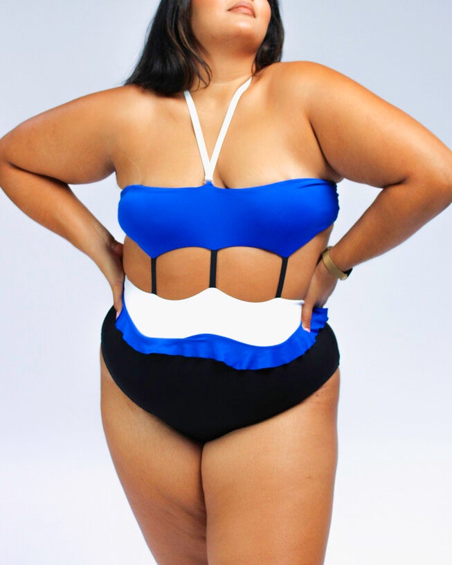 Mitchy convertible one piece swimsuit, White Blue and Black / Cobalt, hi-res image number 0