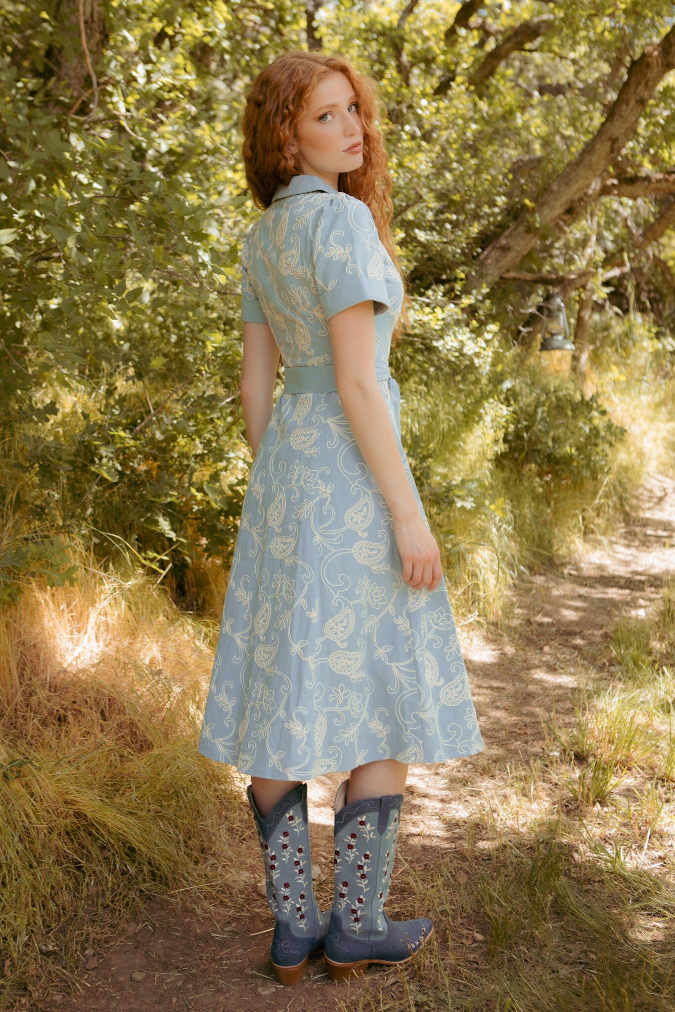 Bennett Dress, Cream Embroidery / Chambray Denim Medium, alternate image number 4