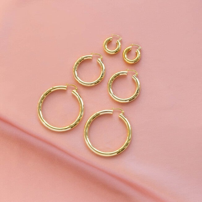 Adina's Chunky Hollow Hoop Earring Silver 50 MM, Silver / Silver, alternate image number null
