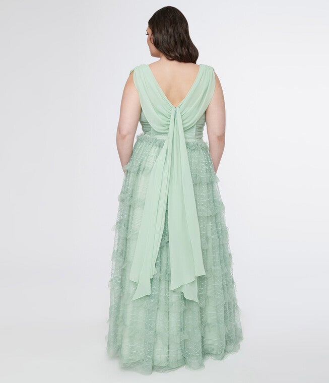 Unique Vintage 1950s Mint Green Clip Dot Off The Shoulder Cocktail Dress, Green Clip Dot / Mint, alternate image number 1