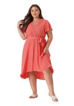 Summer V Neck Short Sleeve High Low A Line Midi Dress