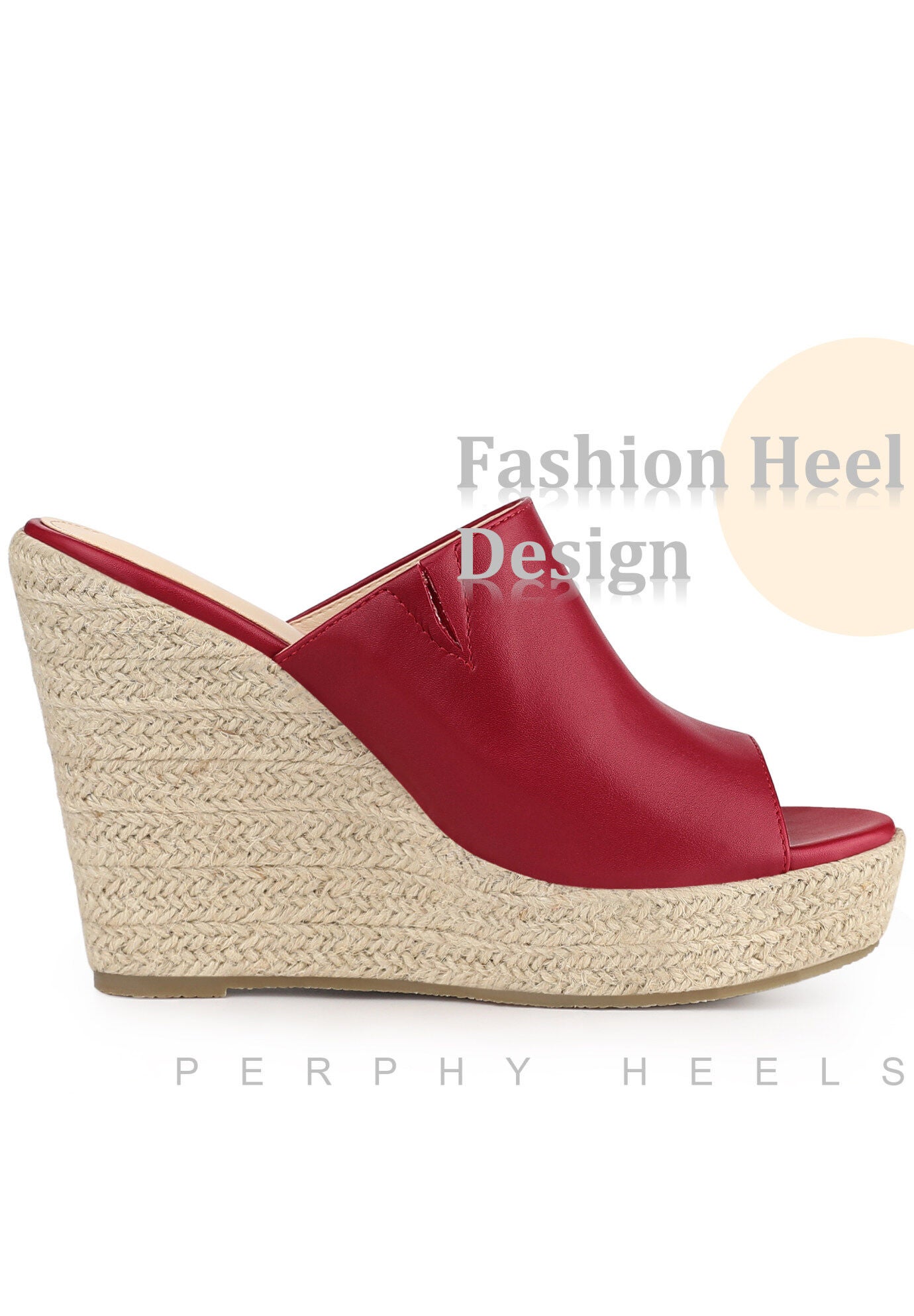 Open Toe Espadrille Wedge Heel Platform Slide Sandal, Red / Red, alternate image number 3