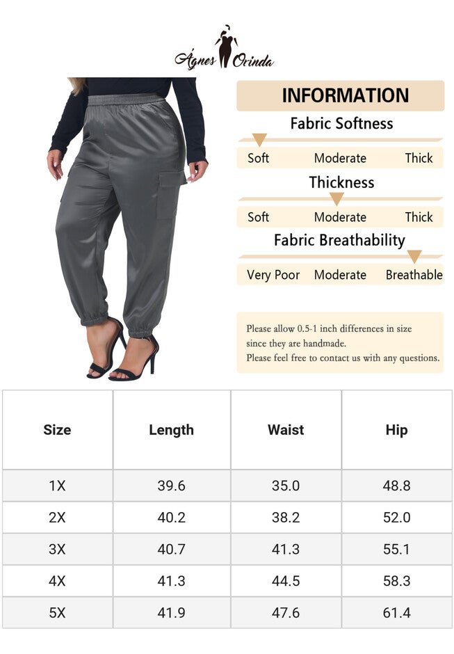 SATIN JOGGERS ELASTIC WAIST ATHLEISURE ANKLE LENGTH CARGO PANTS, Dark Gray / Charcoal Grey, alternate image number 4