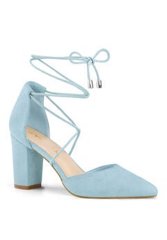 Pointed Toe Chunky Heels Lace Up Sandals Pumps