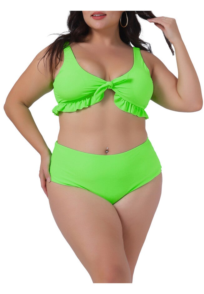 Two Piece High Waisted Swimsuit, Green / Kelly Green, alternate image number 2
