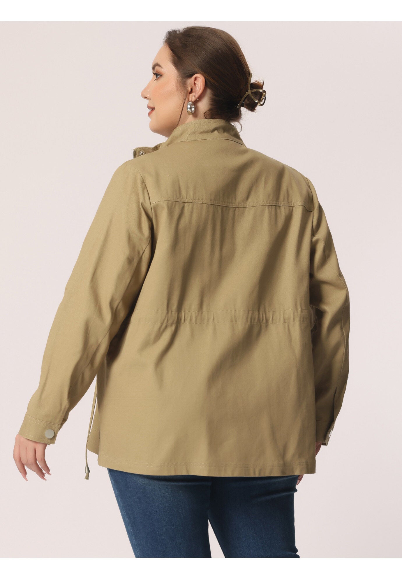 LIGHTWEIGHT ANORAK DRAWSTRING UTILITY JACKET, Light Khaki / Cream, alternate image number 3