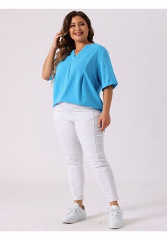 V Neck Casual Solid 1/2 Sleeve Tunic Blouse