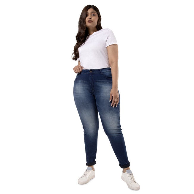 PLUS SIZE WOMEN SHADED CASUAL NAVY BLUE JEANS, , alternate image number 8