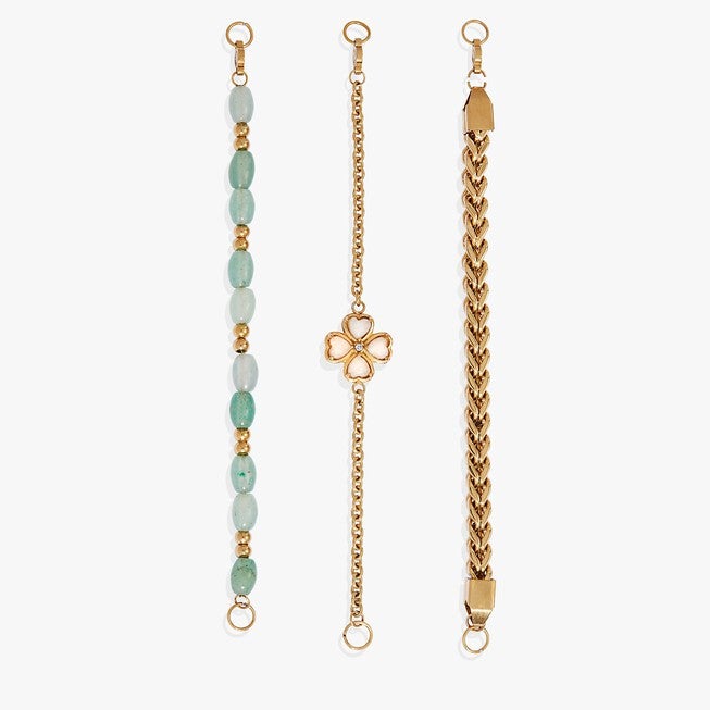 Four-Leaf Clover Stranded Bracelet Set, Gold / Gold, alternate image number 3