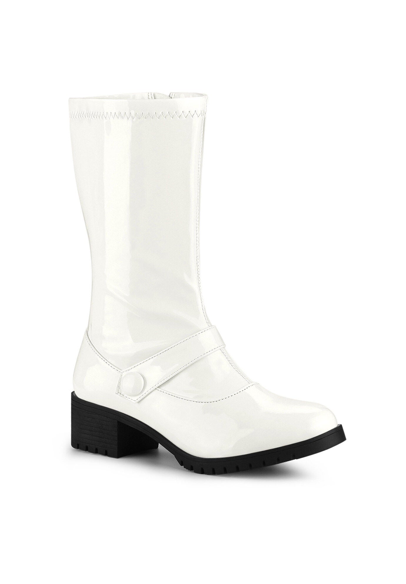 Mid Calf Chunky Heels Patent Leather GO GO Boots, White / White, hi-res image number 0
