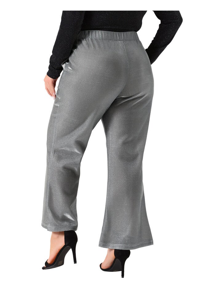 METALLIC SPARKLY HIGH WAIST WIDE LEG PALAZZO PANTS, Silver / Silver, alternate image number 3