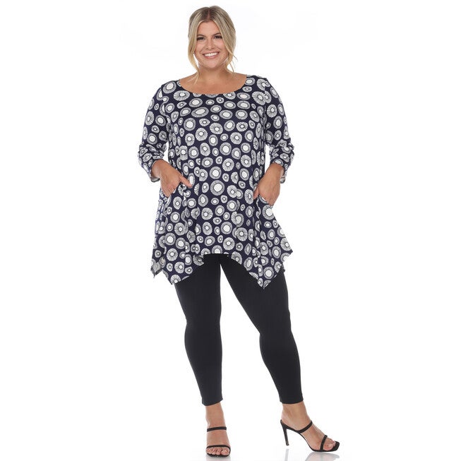 Printed Geometric Circle Tunic Top, Navy / Navy, alternate image number null