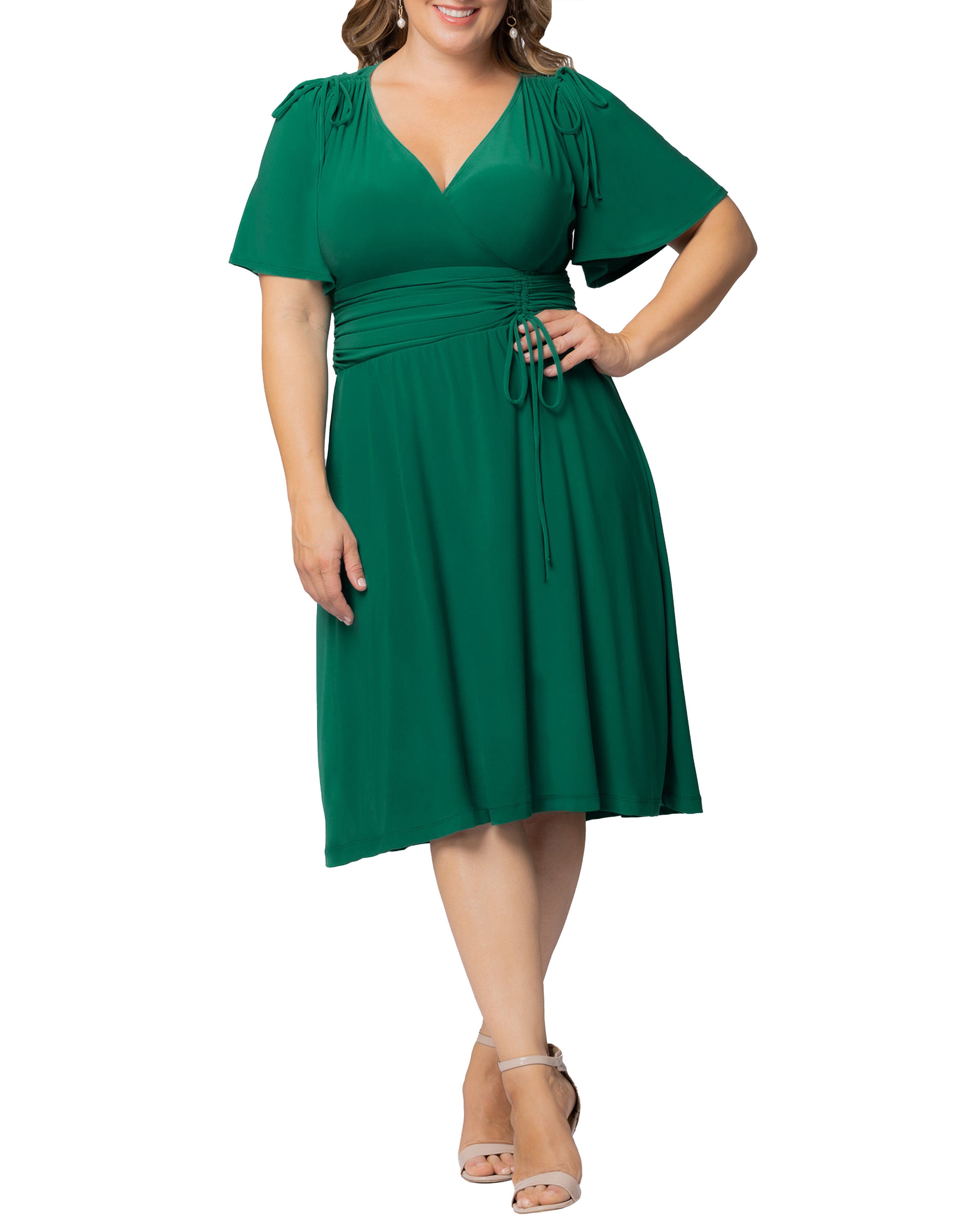 Jemma Ruched Tie Dress, CLOVER GREEN / Kelly Green, hi-res image number 0