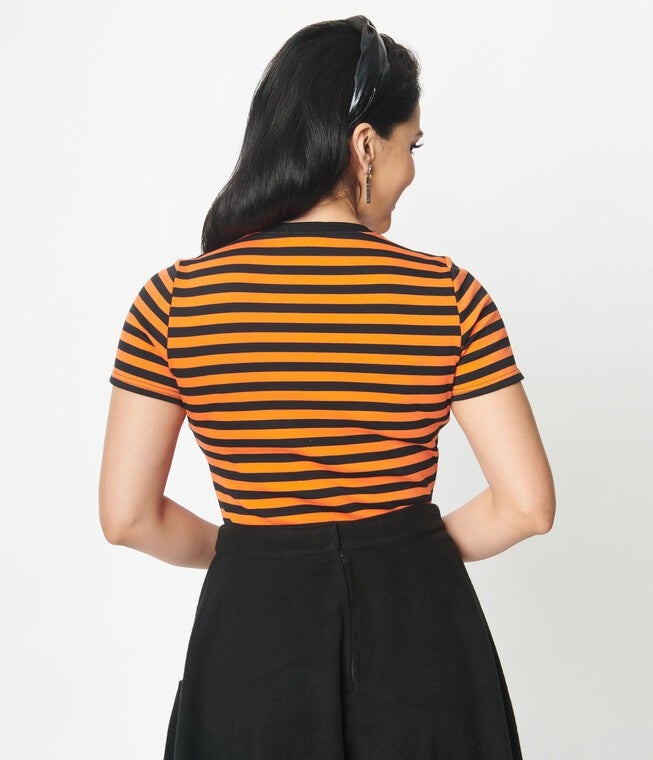 Unique Vintage Orange & Black Stripe Back To Basics Top, Black Orange Stripe / Black, alternate image number 1