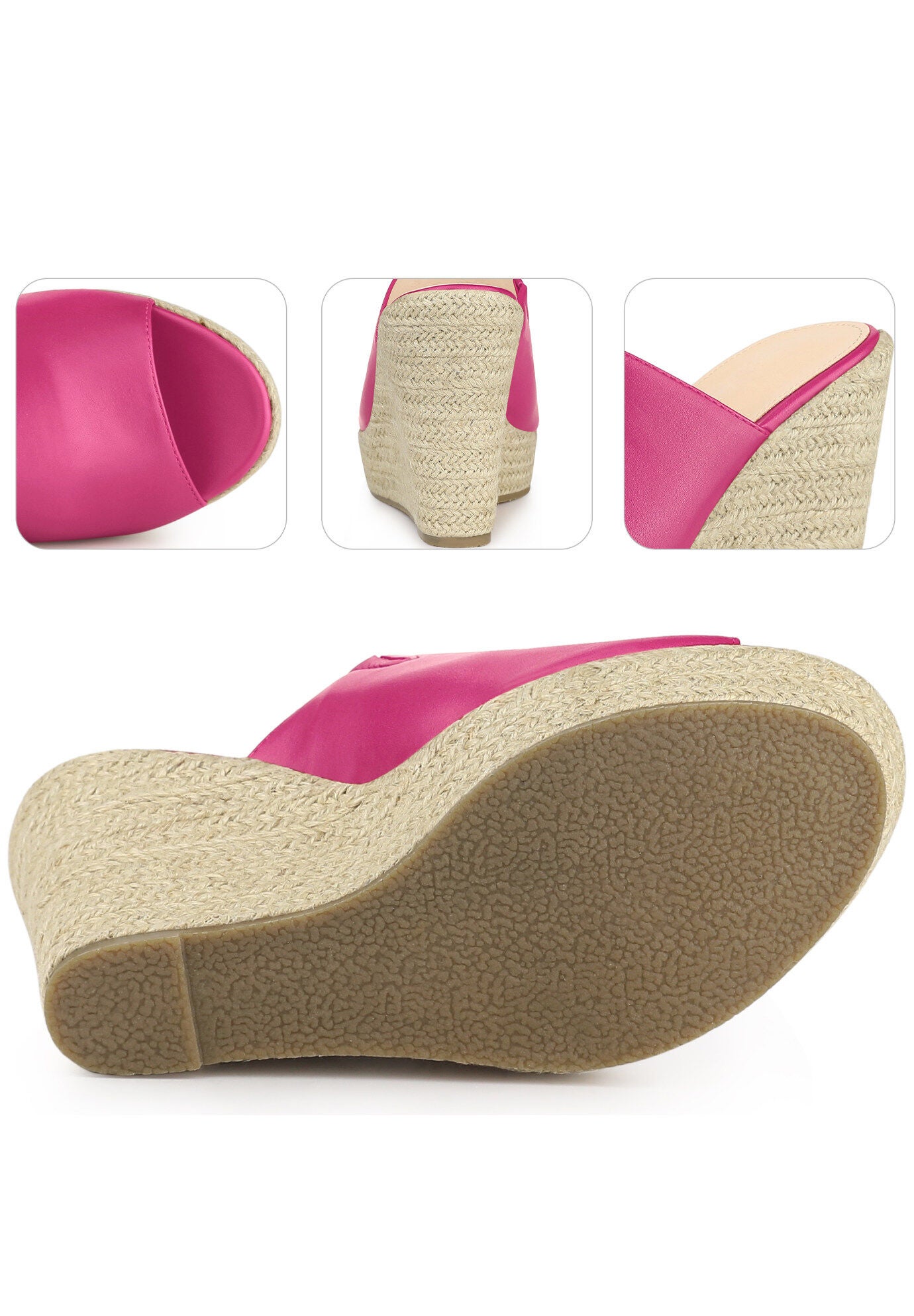 Open Toe Espadrille Wedge Heel Platform Slide Sandal, Hot Pink / Deep Fuchsia, alternate image number 2