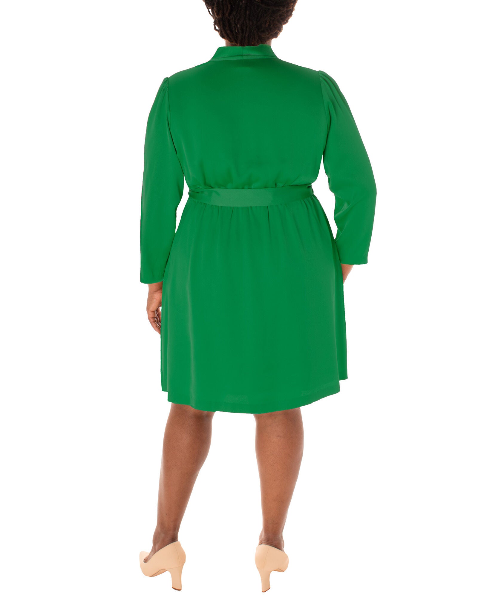 SATIN BACK  CREPE FULLY LINED DRESS W/SELF SASH, EMERALD GREEN / Kelly Green, alternate image number 3