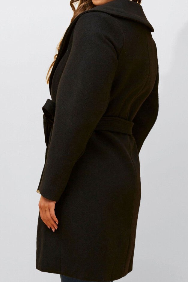 Hazel Coat Round Collar Belted Pockets, Black / Black, alternate image number 1