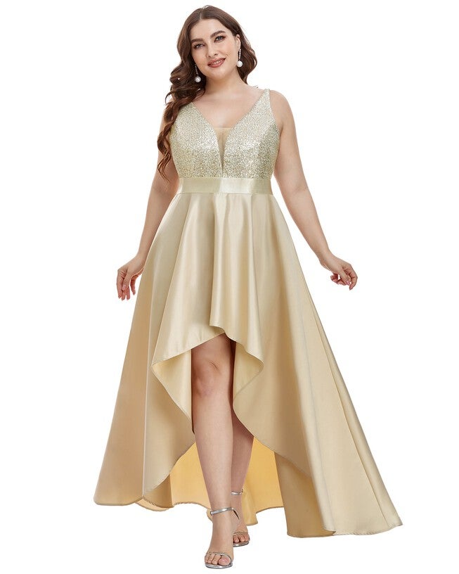 Sparkly Bodice High Low Prom Dress, Rose Gold / Gold, alternate image number null