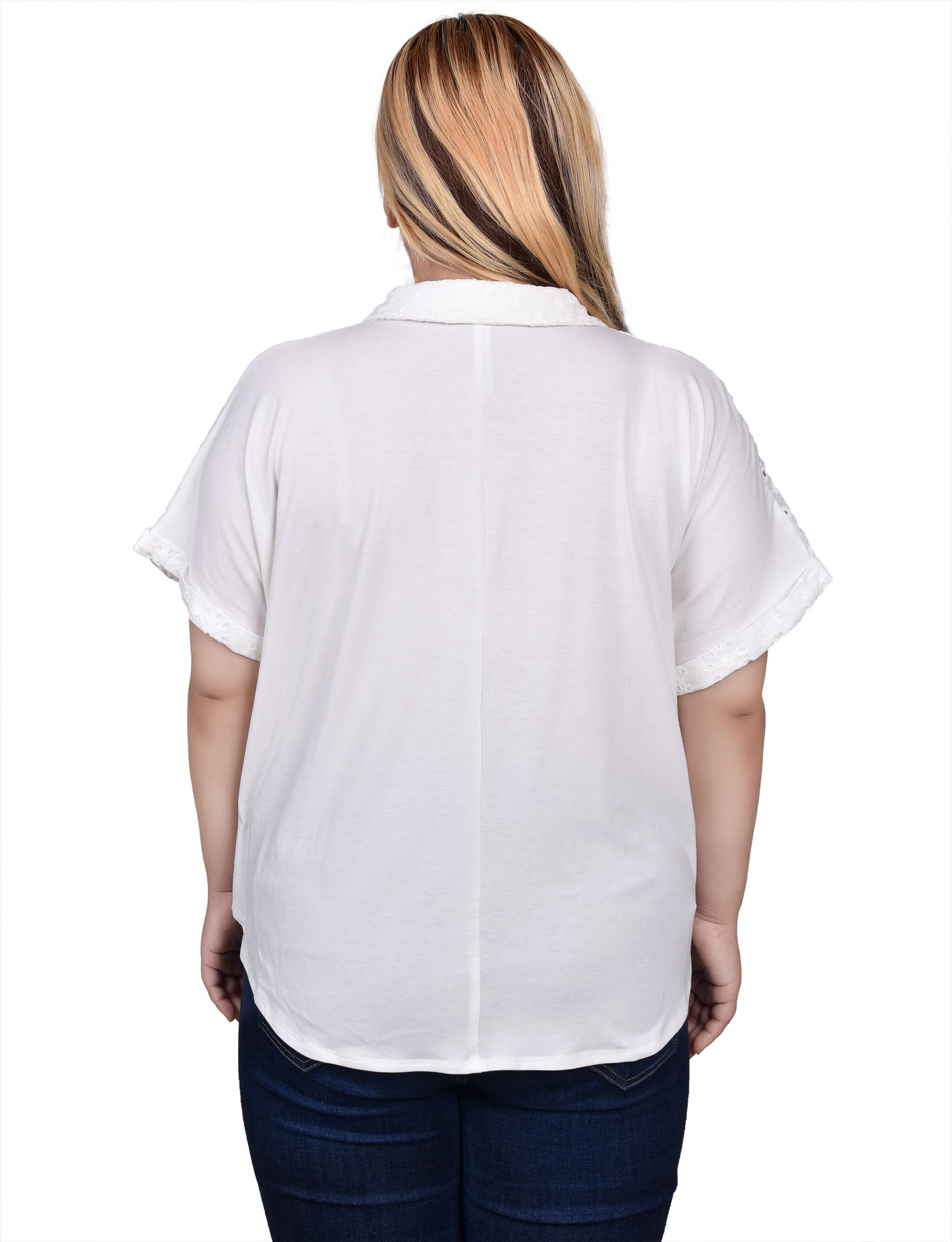 Short Sleeve Eyelet/Jersey Blouse, , alternate image number 4