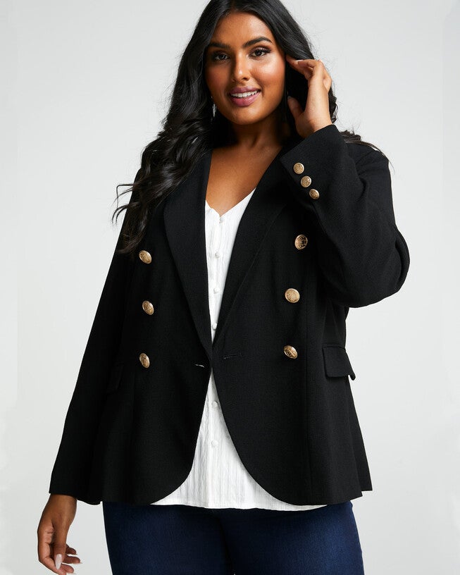 Clever Double Breasted Black Blazer, Black 1 / Black, alternate image number null