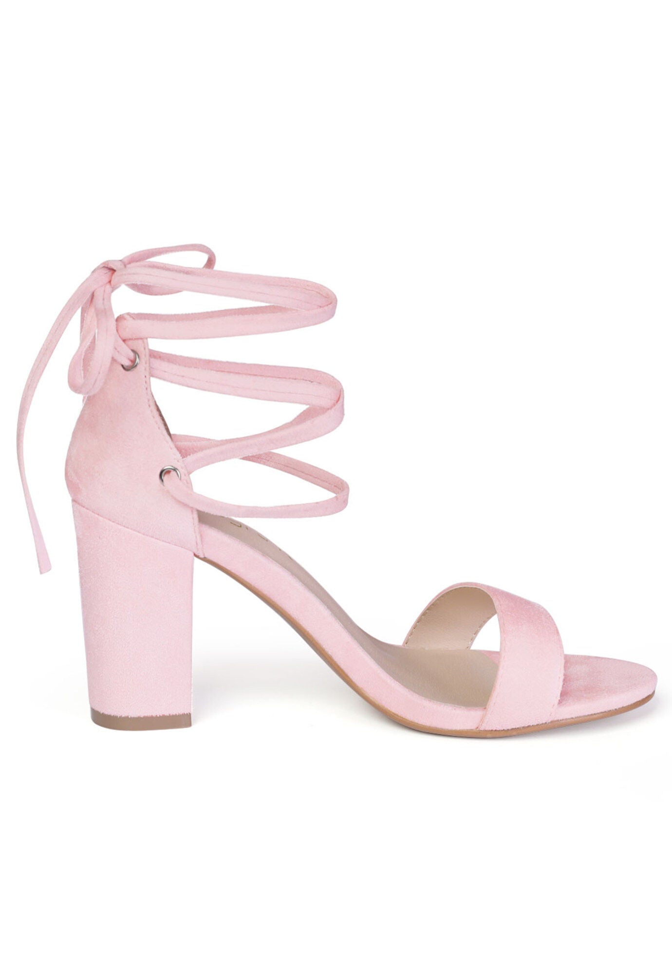 Strappy Heels Lace Up Chunky High Heels Sandal, Light Pink / Pink, hi-res image number 0