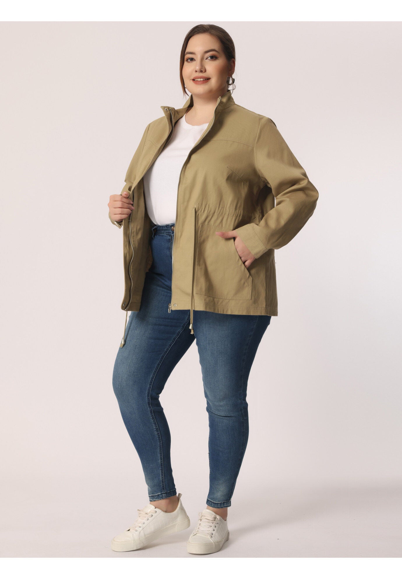 LIGHTWEIGHT ANORAK DRAWSTRING UTILITY JACKET, Light Khaki / Cream, alternate image number 1