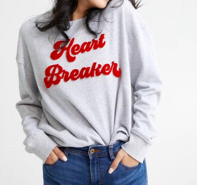 HEART BREAKER SWEATSHIRT IN GREY, Grey / Warm Grey, hi-res image number null
