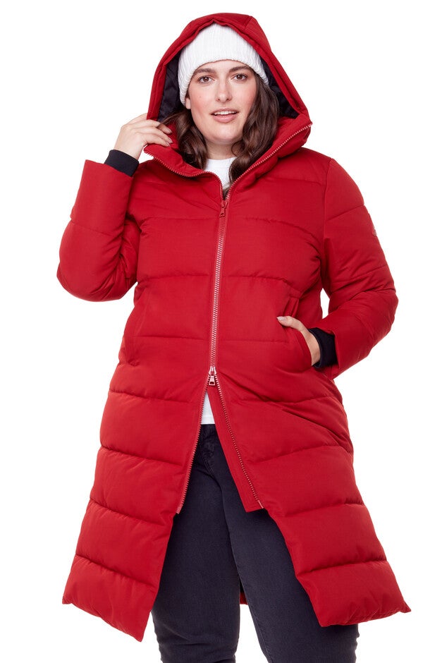 Women's Plus Size - KLUANE | Vegan Down Recycled Ultra Long Winter Parka, Water Repellent, Red / Red, alternate image number 2
