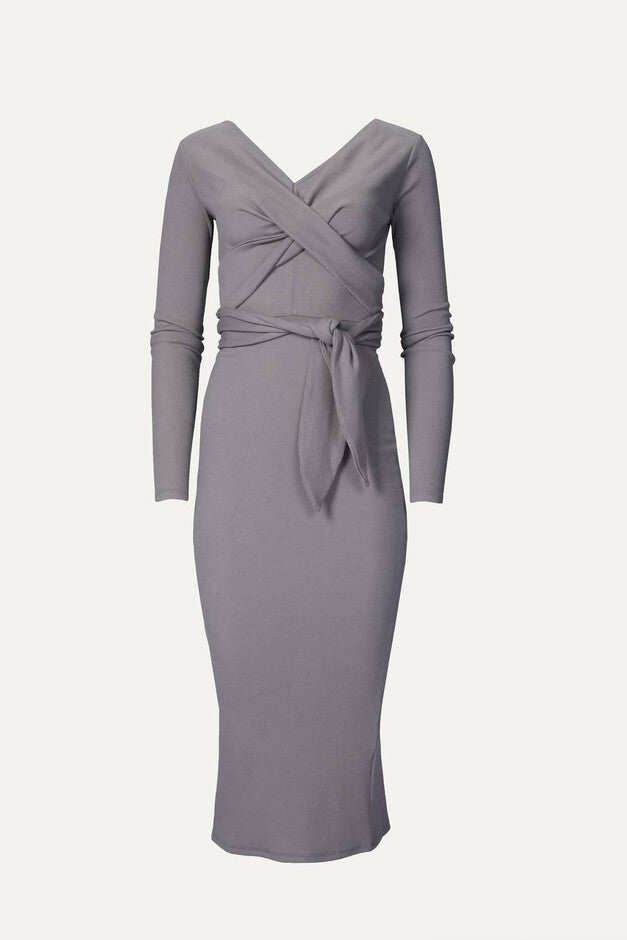 SALOMA II WRAP DRESS IN GREY, Grey / Cool Gray, alternate image number null