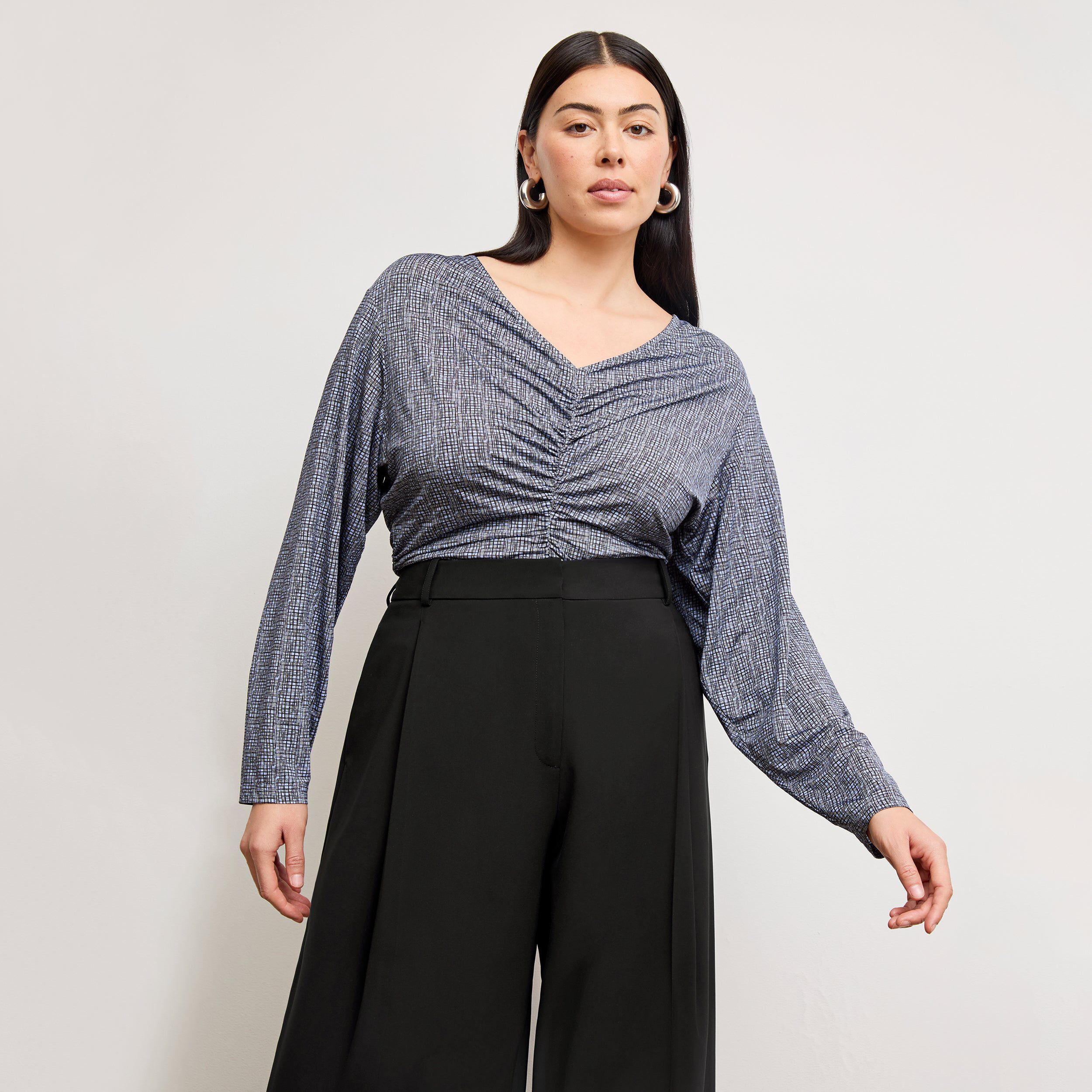 Amina Ruched Top - Printed Jersey, Blueprint Sketch / multi, alternate image number 6