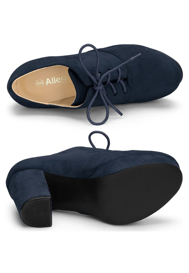 PLATFORM CHUNKY HEEL LACE UP BOOTIES, Navy Blue / Navy, alternate image number 4