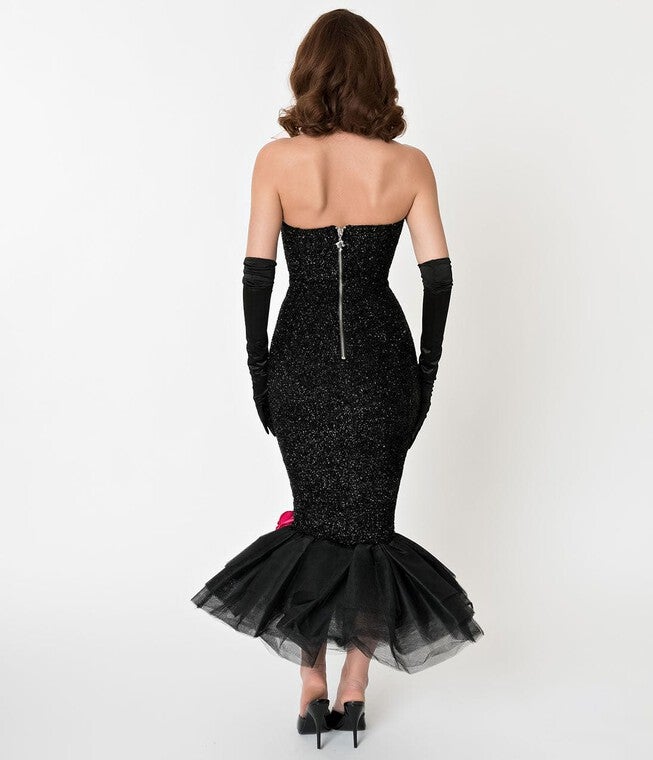 Barbie™ x Unique Vintage Black Solo In The Spotlight Strapless Wiggle Dress, , alternate image number null