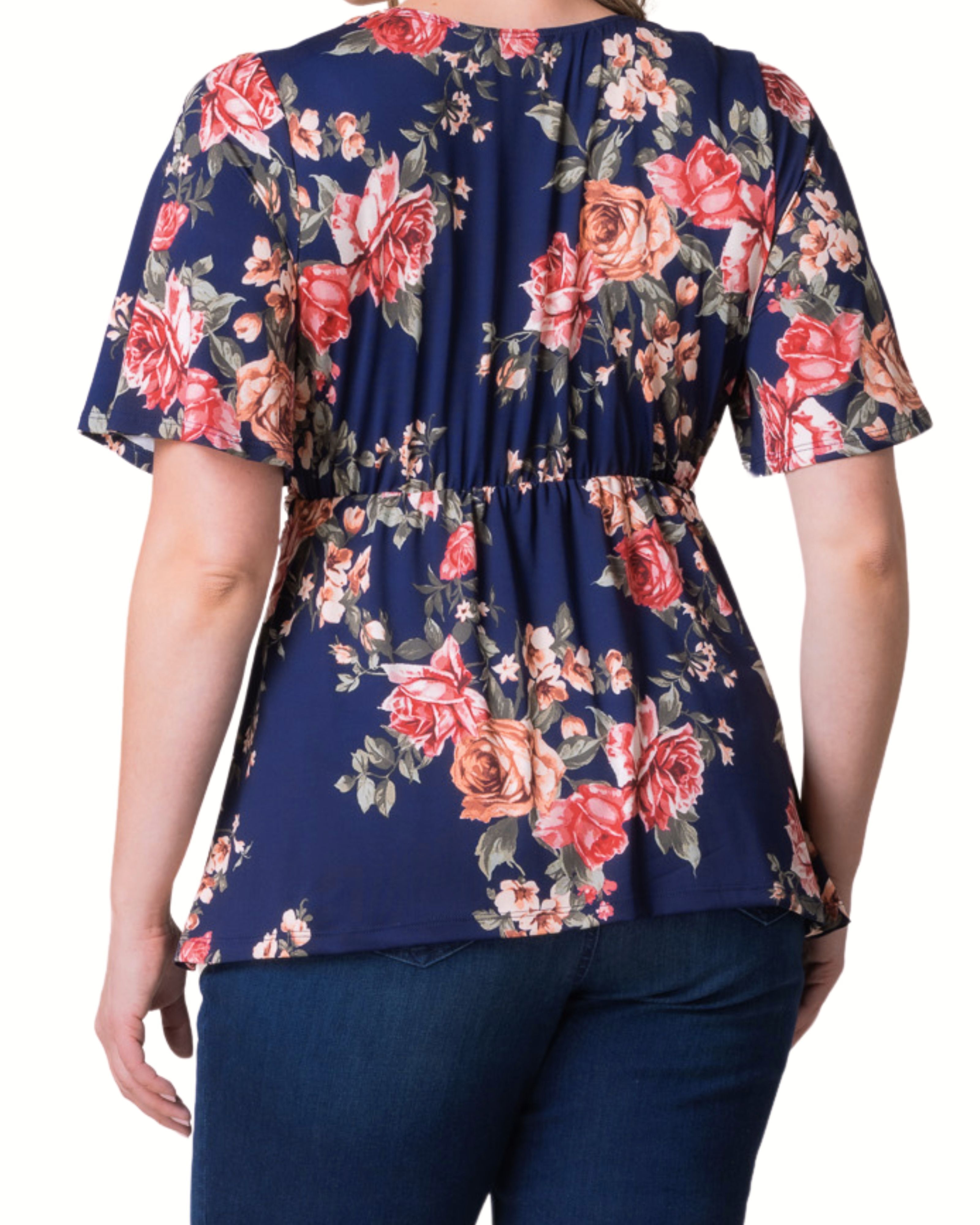Abby Twist Front Top, COMING UP ROSES / Navy, alternate image number 1
