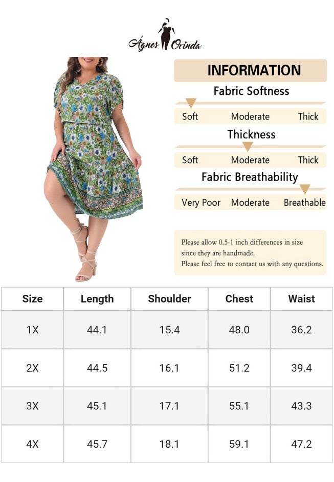 SUMMER BOHO V NECK SHORT SLEEVE FLORAL PRINT MIDI DRESS, Green / Light Green, alternate image number 4