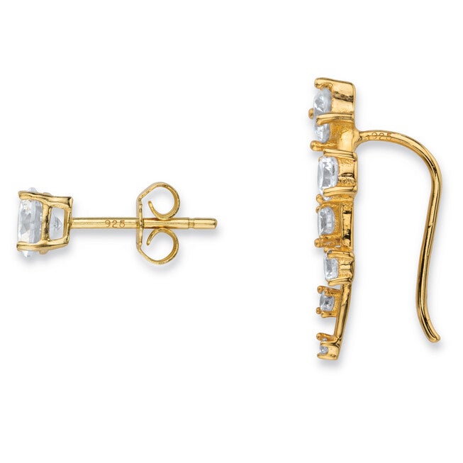 2.22 TCW CZ 14k Gold-plated Sterling Silver Ear Climber and Stud Earrings Set, White / White, alternate image number 1