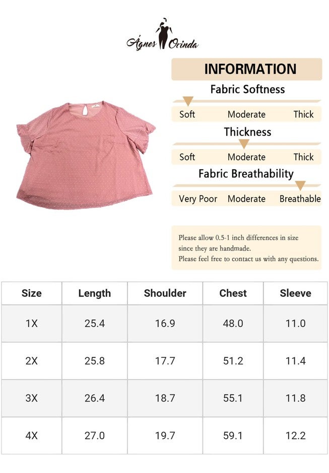 ROUND NECK RUFFLE SLEEVE SWISS DOTS TEE T-SHIRT TOP, Dark Pink / Pink, alternate image number 4