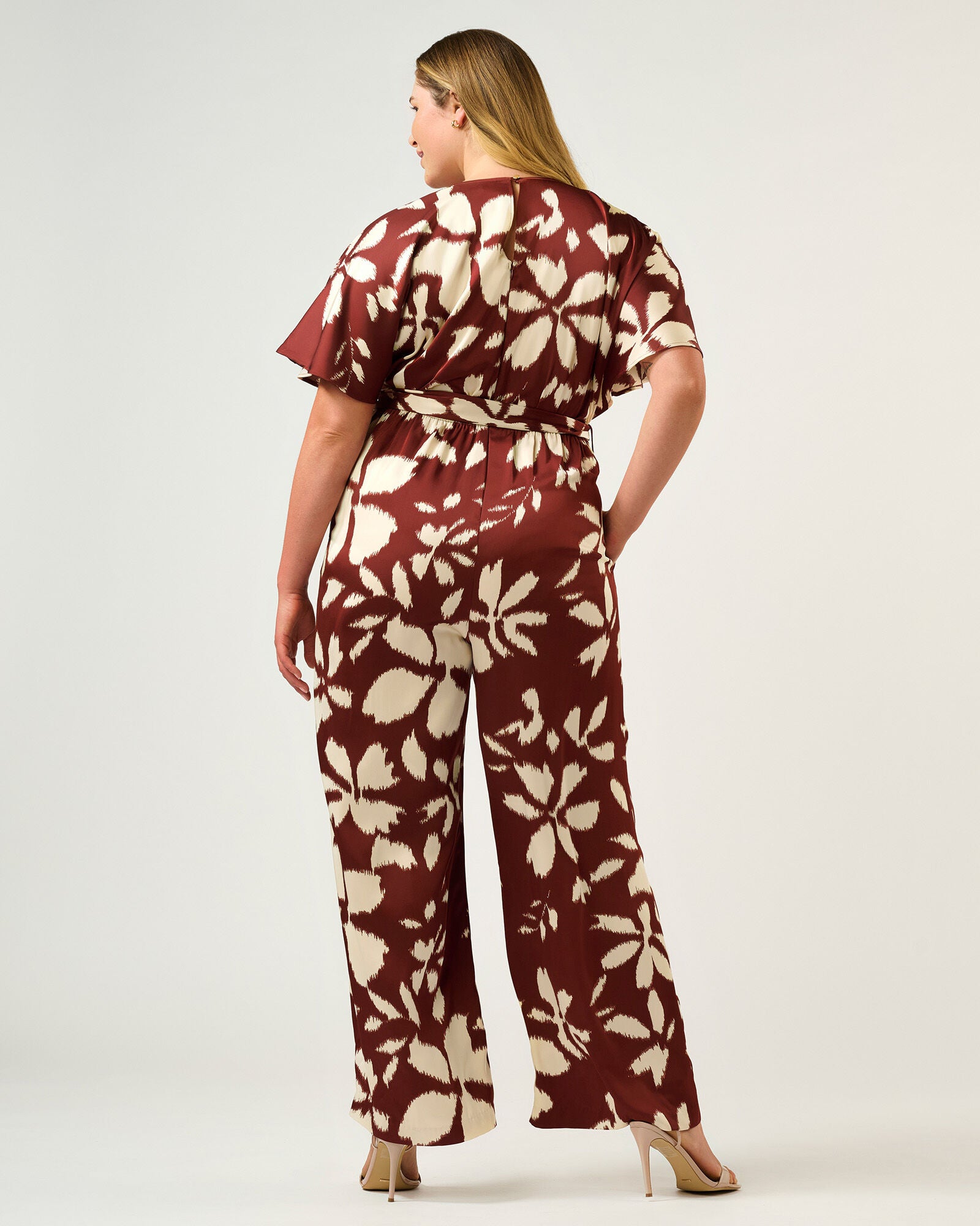 Estelle Hamilton Faux-Wrap, Short Sleeve Jumpsuit, TerracottaCream / Red, alternate image number 4