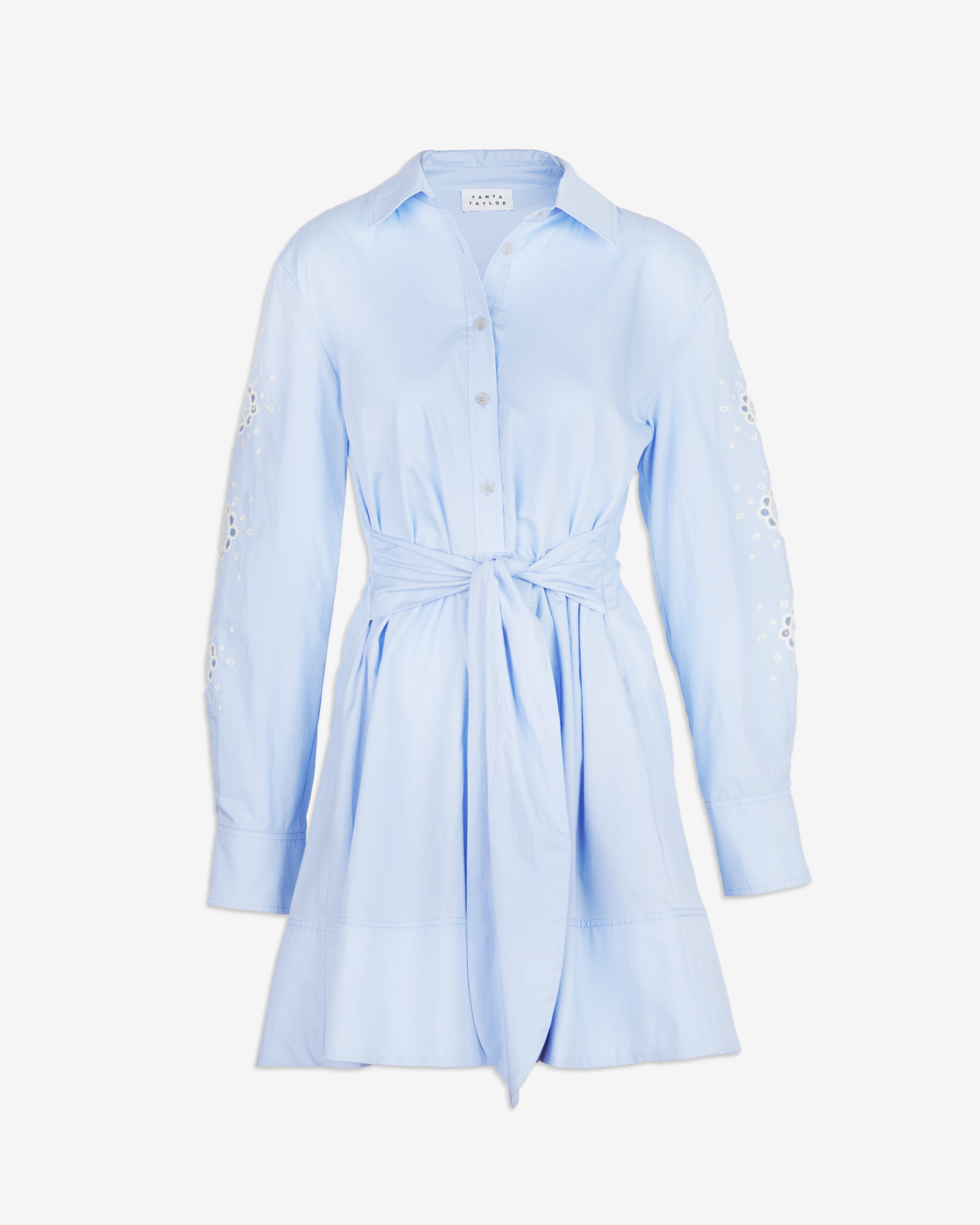 Maddy Embroidered Dress, Oxford / Light Blue, hi-res image number 0
