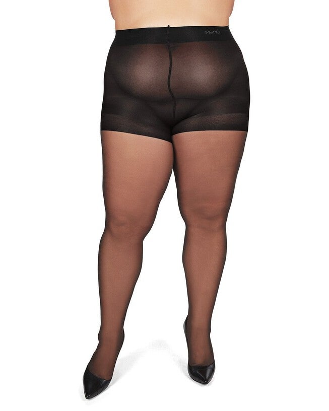 All Day Plus Size Curvy Sheer Control Top Pantyhose, Jet Black / Black, alternate image number 1